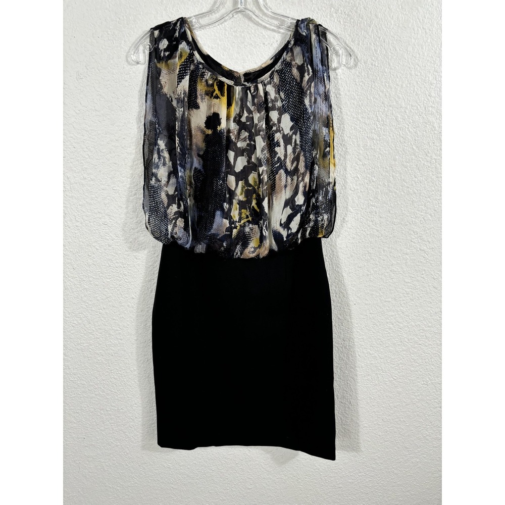 Aidan Mattox Dress Womens 6 Black Multi Silk Bodice Sheath Pencil Sleeveless